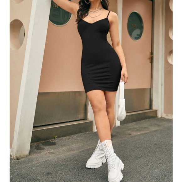 SHEIN Dresses Solid Ribknit Bodycon Dress Poshmark